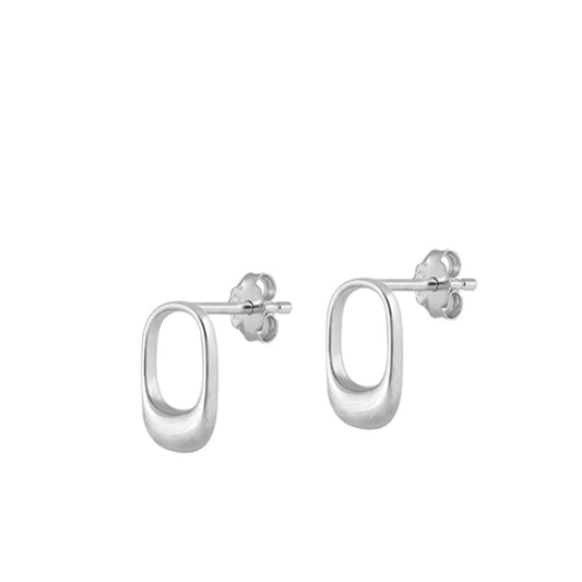Sterling Silver Cute Modern Hoop Oval Cutout Post Earrings 925 New