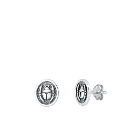 Sterling Silver Beautiful Oxidized Beetle High Polished Earrings 925 New