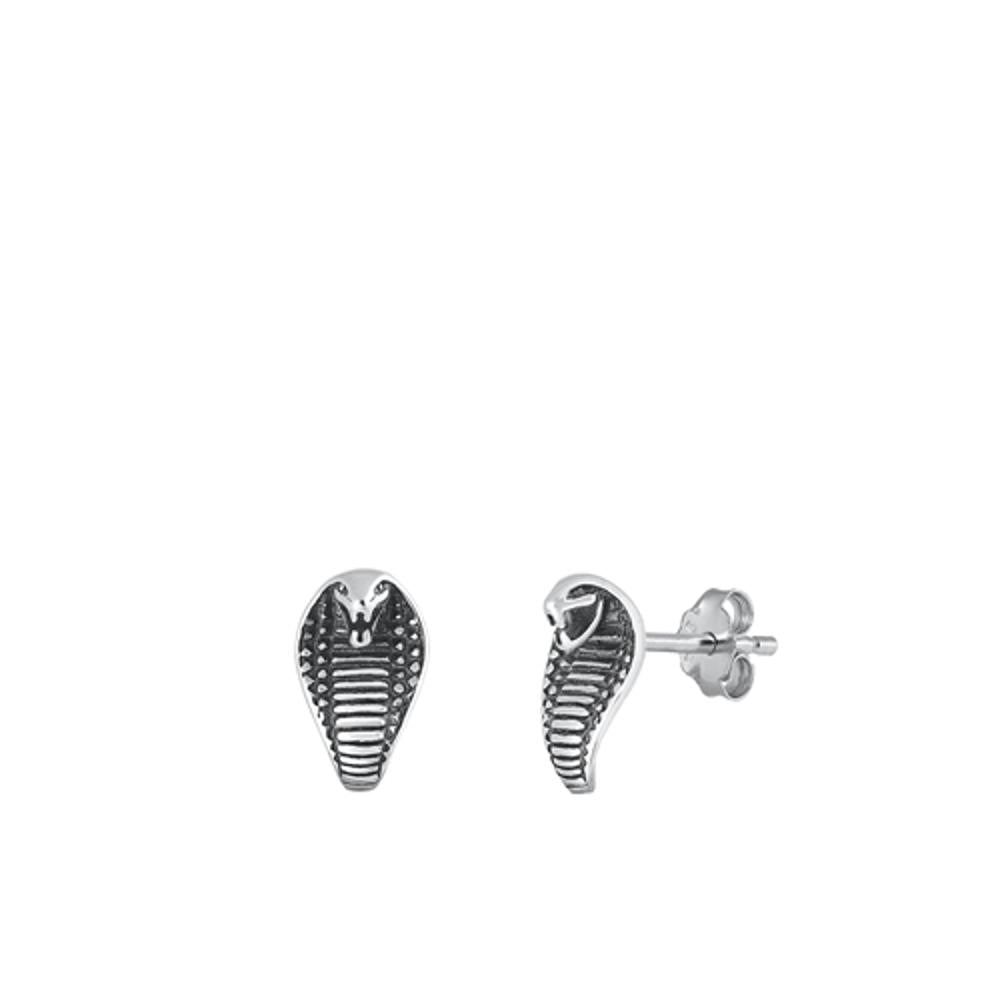 Sterling Silver Fashion Cobra Snake Oxidized High Polished Earrings .925 New