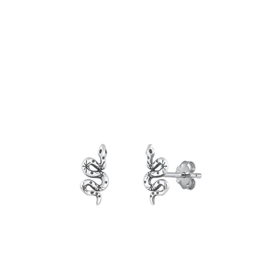 Sterling Silver Unique High Polished Snake Stud Oxidized Earrings .925 New