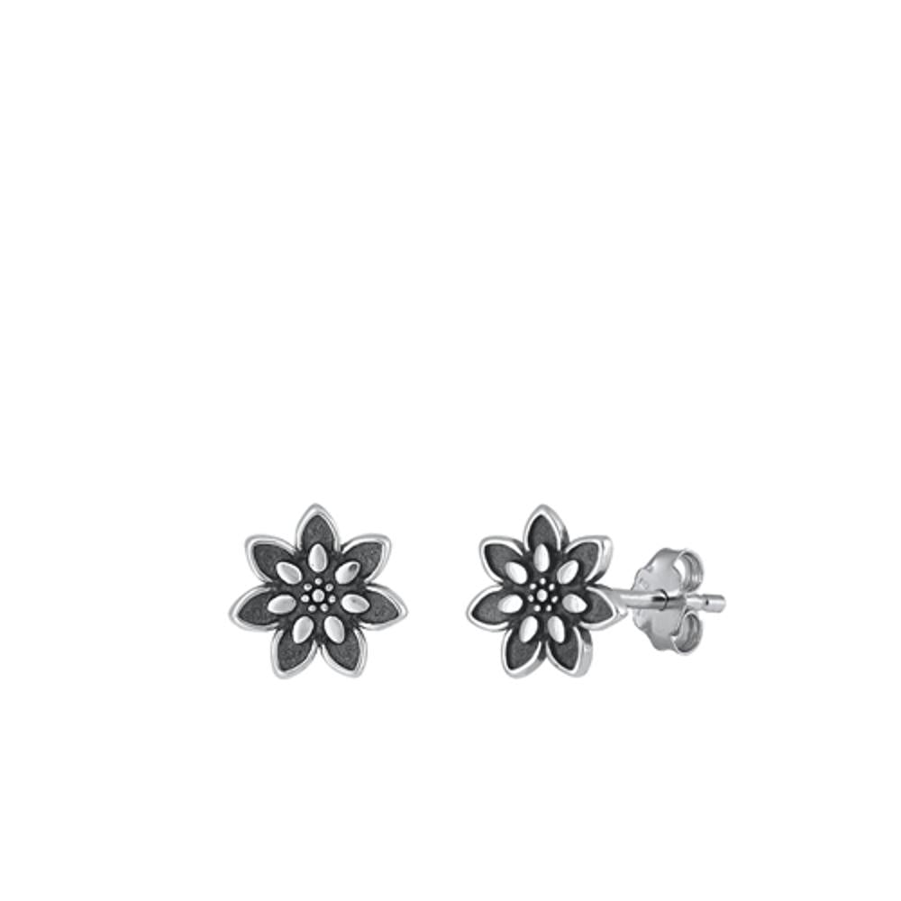 Sterling Silver Wholesale Lotus Flower Oxidized High Polished Earrings .925 New