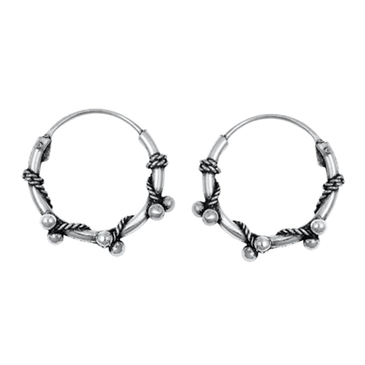 Sterling Silver Rope Twist Hoop Bali Style Boho Unique Earrings 925 New
