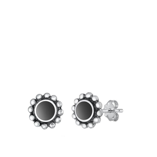 Sterling Silver Unique Black Agate Flower High Polished Earrings 925 New