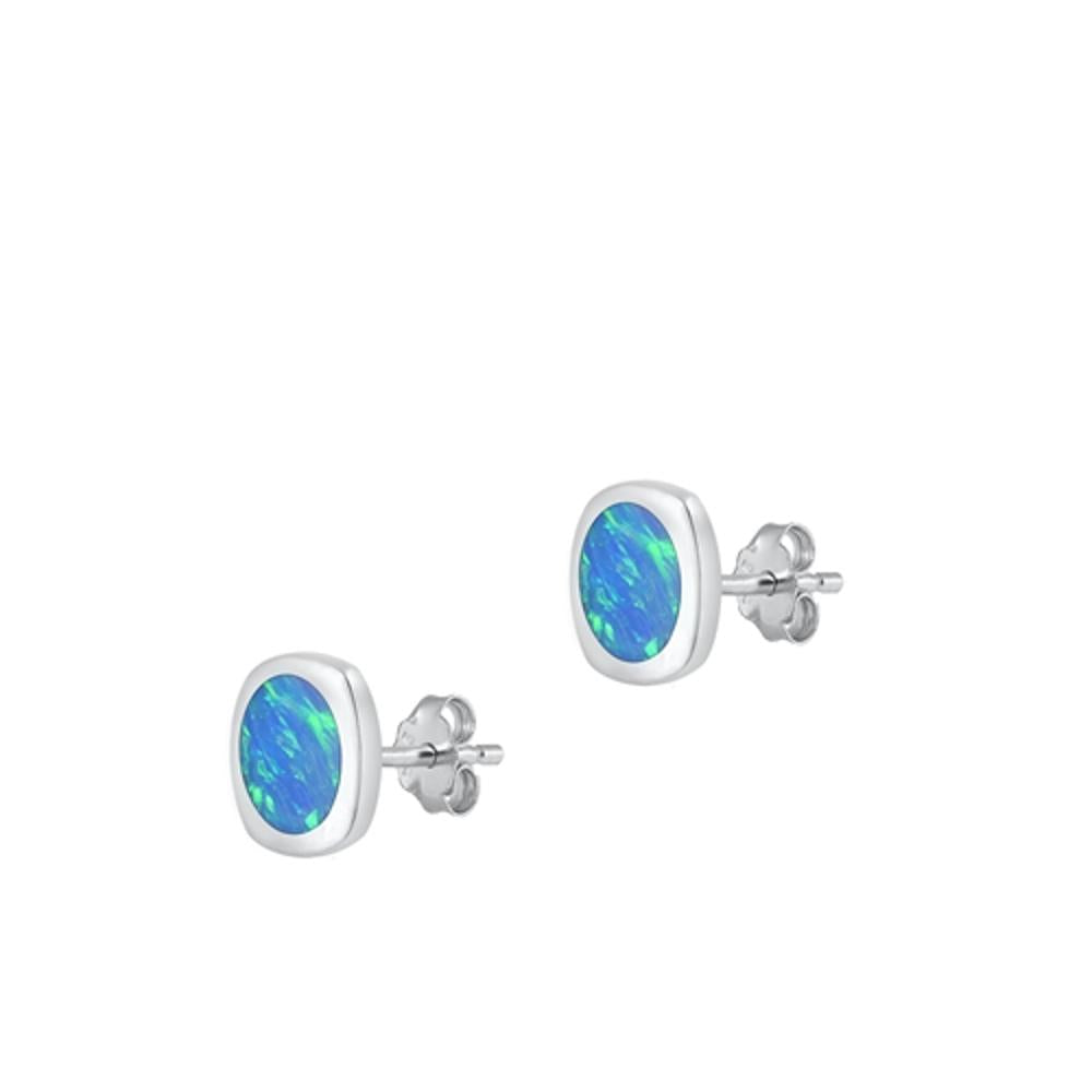 Sterling Silver Fashion Blue Synthetic Opal High Polished Stud Earrings .925 New