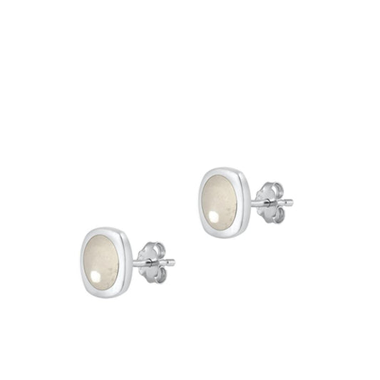 Sterling Silver Classic High Polished Moonstone Stud Fashion Earrings .925 New