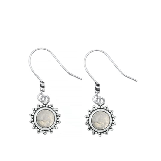 Sterling Silver Fashion Moonstone Oxidized Bali Style Drop Hook Earrings 925 New