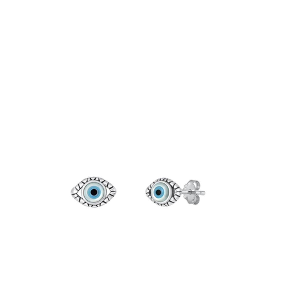 Sterling Silver Wholesale Cute Mother of Pearl Evil Eye Stud Earrings .925 New
