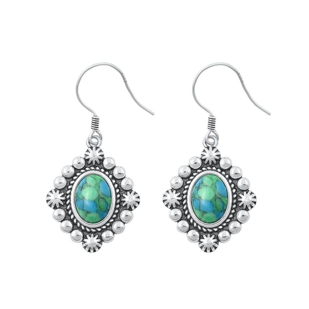 Sterling Silver Fashion Turquoise Bali Hook High Polished Earrings .925 New