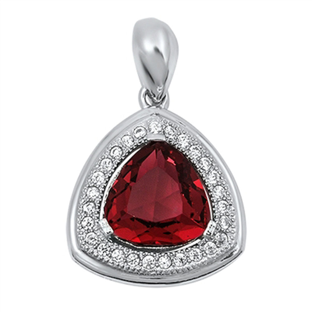 Rounded Triangle Pendant Simulated Garnet .925 Sterling Silver Halo Charm