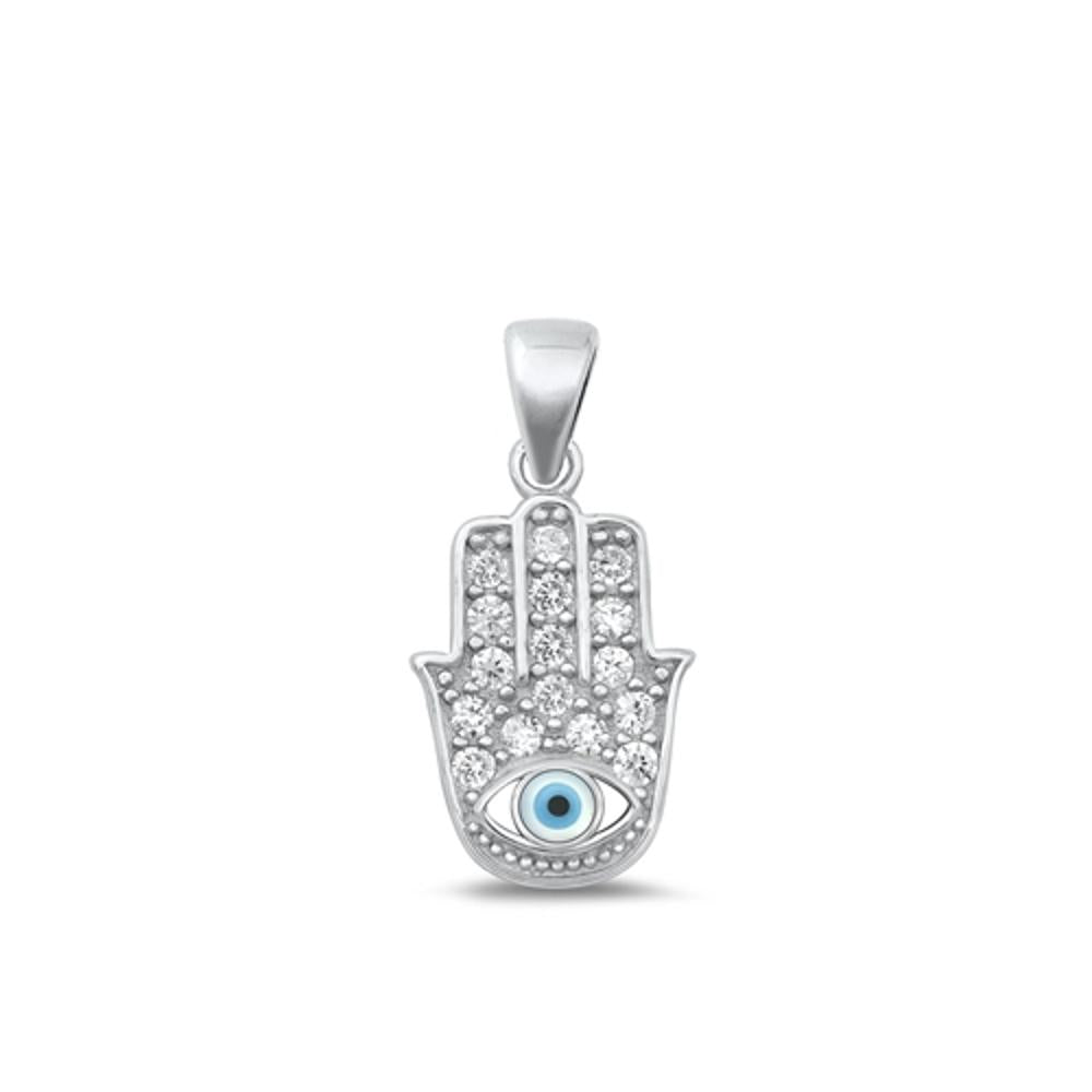 Sterling Silver Beautiful Mother of Pearl Clear CZ Hamsa Pendant Charm 925 New