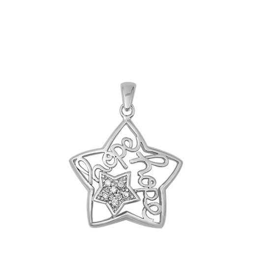 Sterling Silver Unique Clear CZ "Hope" Pendant Unique Star Fashion Charm