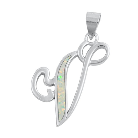 Sterling Silver Fashion Initial "V" Script Pendant Vintage Monogram Charm 925