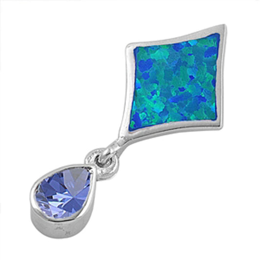 Sterling Silver Statement Dangling Slider Pendant Blue Simulated Sapphire Charm