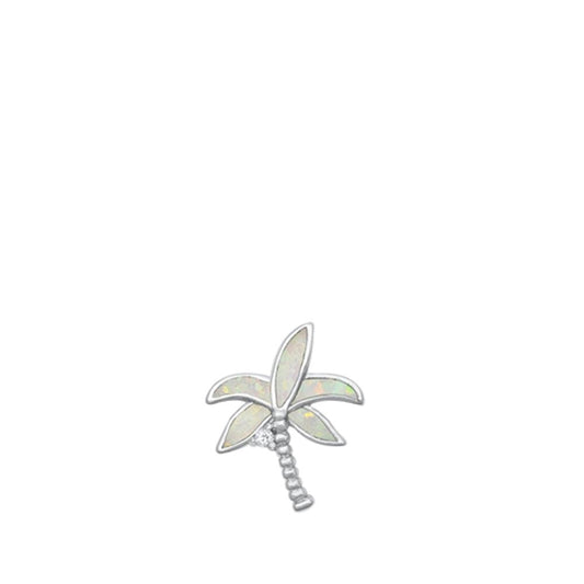 Sterling Silver Unique White Synthetic Opal Palm Tree Pendant Beach Charm 925