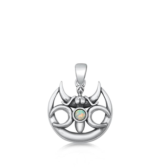 Sterling Silver Polished White Synthetic Opal Angel Pendant Christian Charm 925