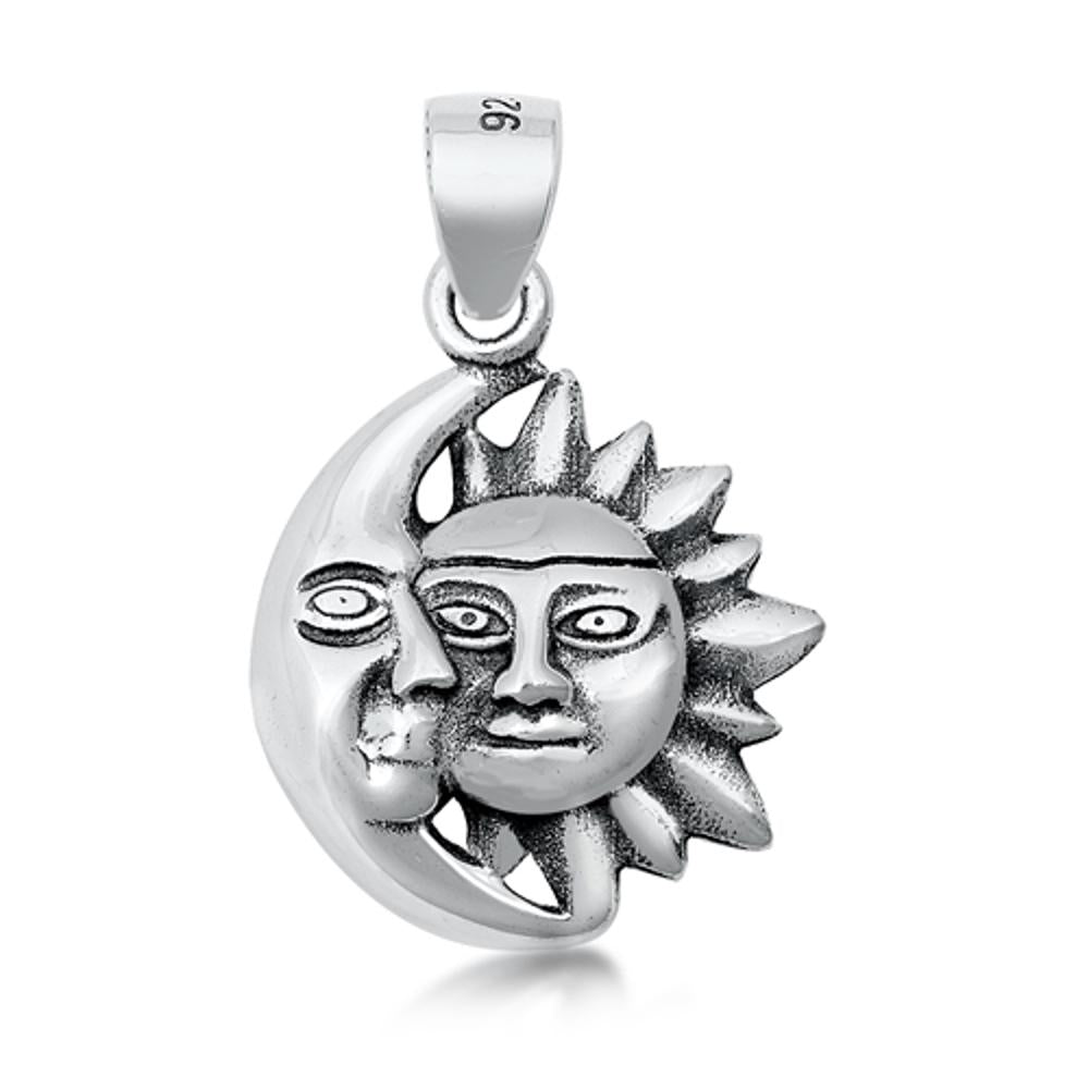 Sterling Silver Sun Moon Face Pendant Mystical Celestial Space Astronomy Charm