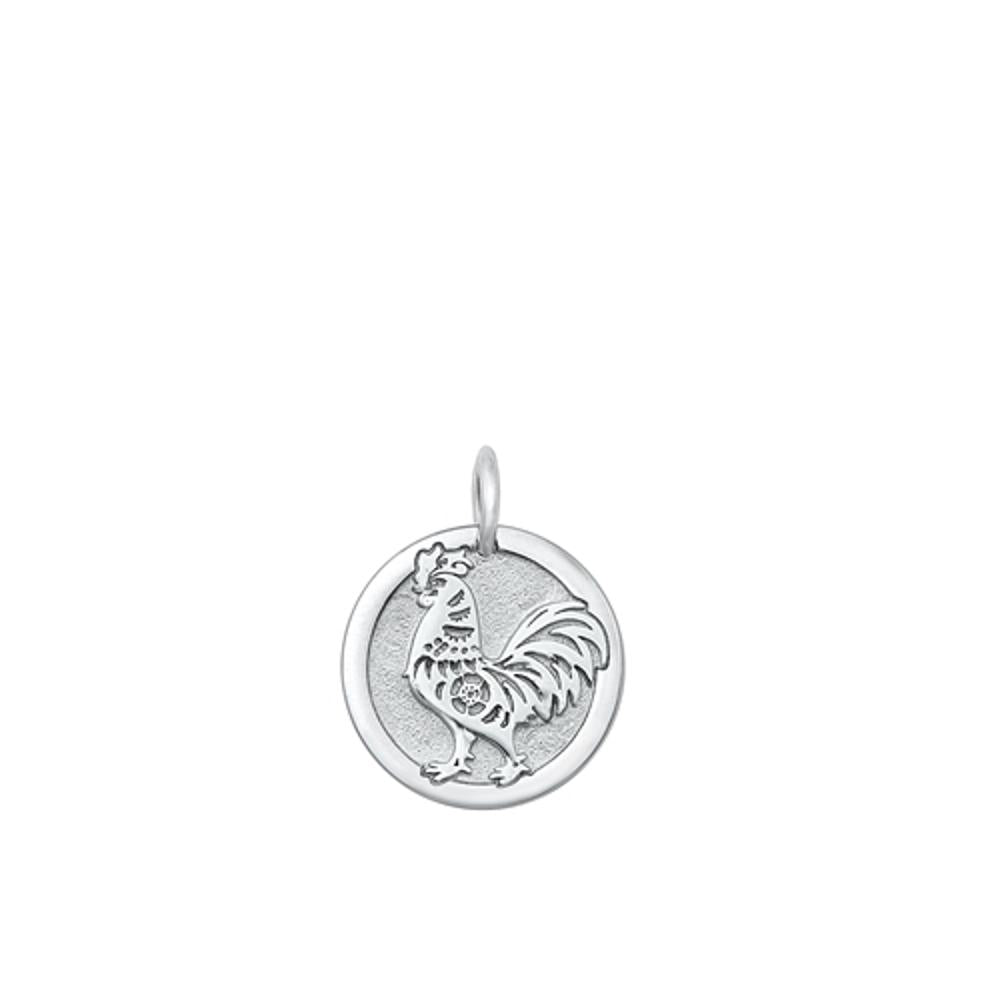Sterling Silver Polished Chinese Zodiac Rooster Pendant Astrological Charm 925