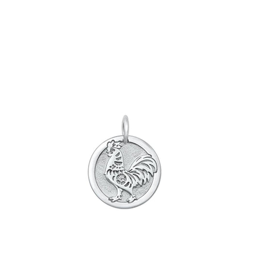Sterling Silver Polished Chinese Zodiac Rooster Pendant Astrological Charm 925