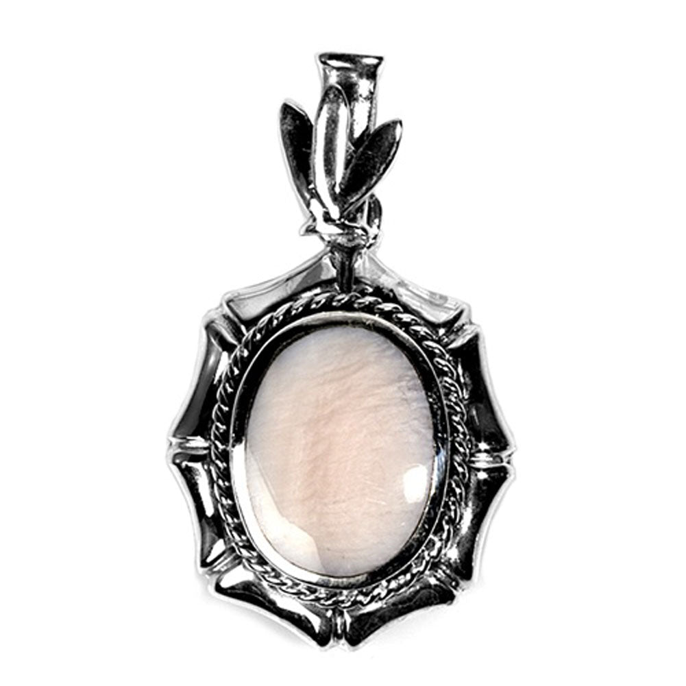 Sterling Silver Ornate Medieval Oval Pendant Simulated Mother of Pearl Charm