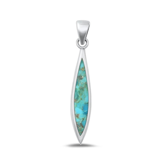 Sterling Silver Fashion Classy Pointy Oval Turquoise Pendant .925 New Charm