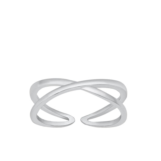 Sterling Silver Classic Criss Cross Toe Ring Adjustable Midi Band 925 New