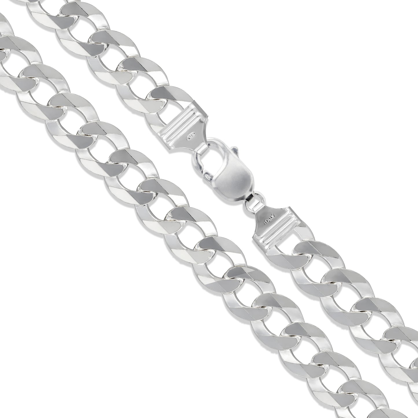 Men's 14.8mm Solid .925 Sterling Silver Flat Curb Chain Link Italy Necklace
