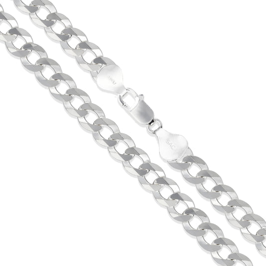 Men's 9.6mm Solid .925 Sterling Silver Flat Curb Chain Link Italy Necklace