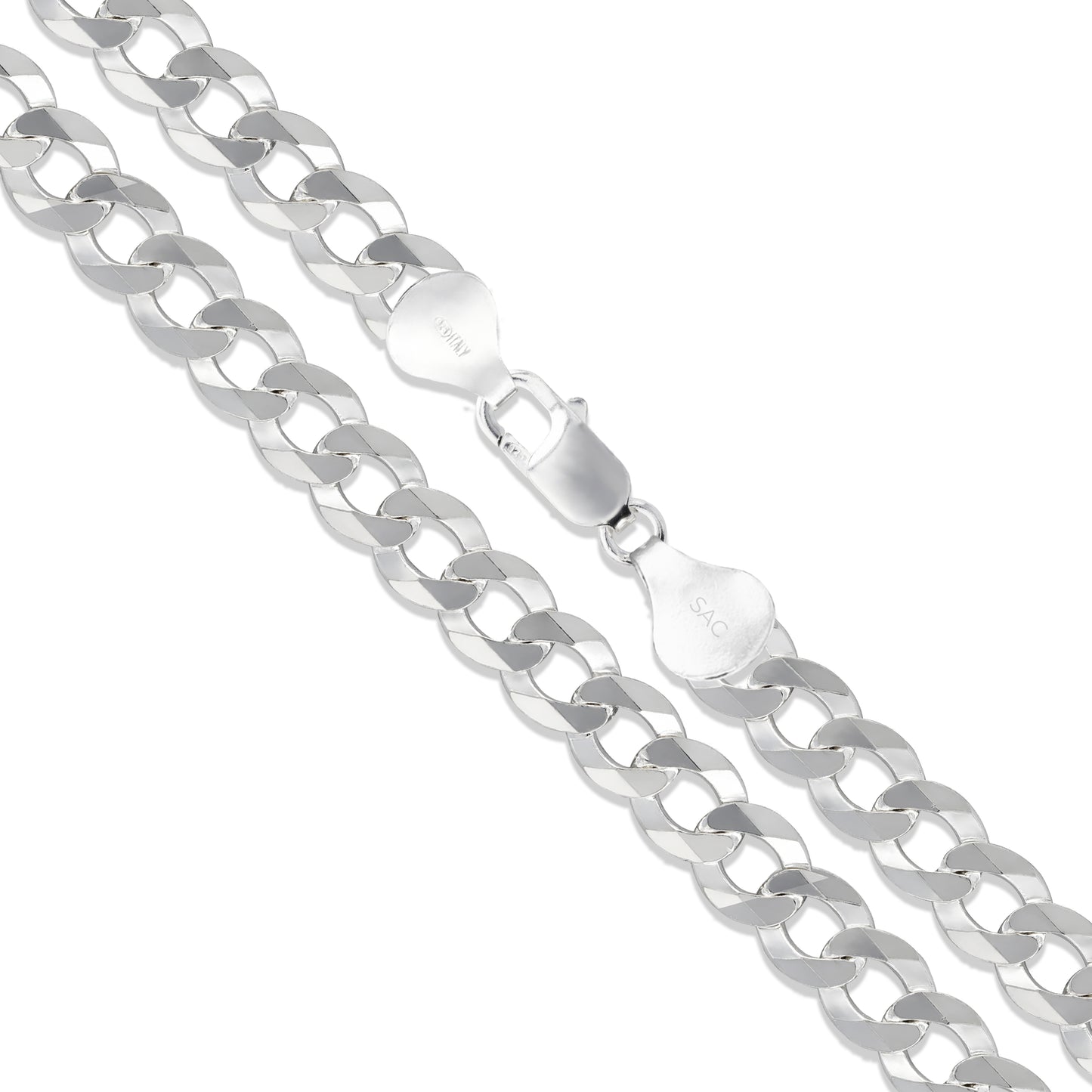 Men's 10mm Solid .925 Sterling Silver Flat Curb Chain Link Italy Necklace