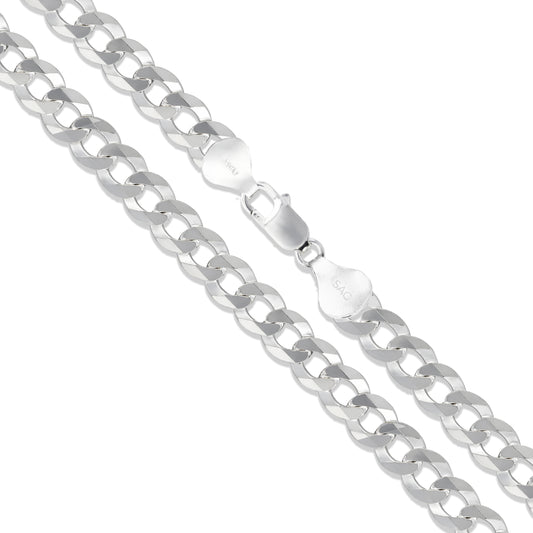 Men's 8.5mm Solid .925 Sterling Silver Flat Curb Chain Link Italy Necklace