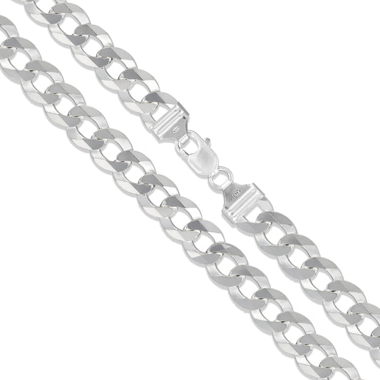 Men's 11.5mm Solid .925 Sterling Silver Flat Curb Chain Link Italy Necklace