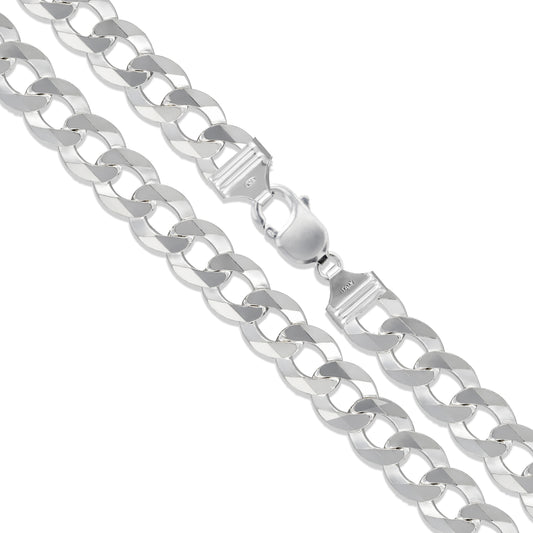 Men's 13mm Solid .925 Sterling Silver Flat Curb Chain Link Italy Necklace