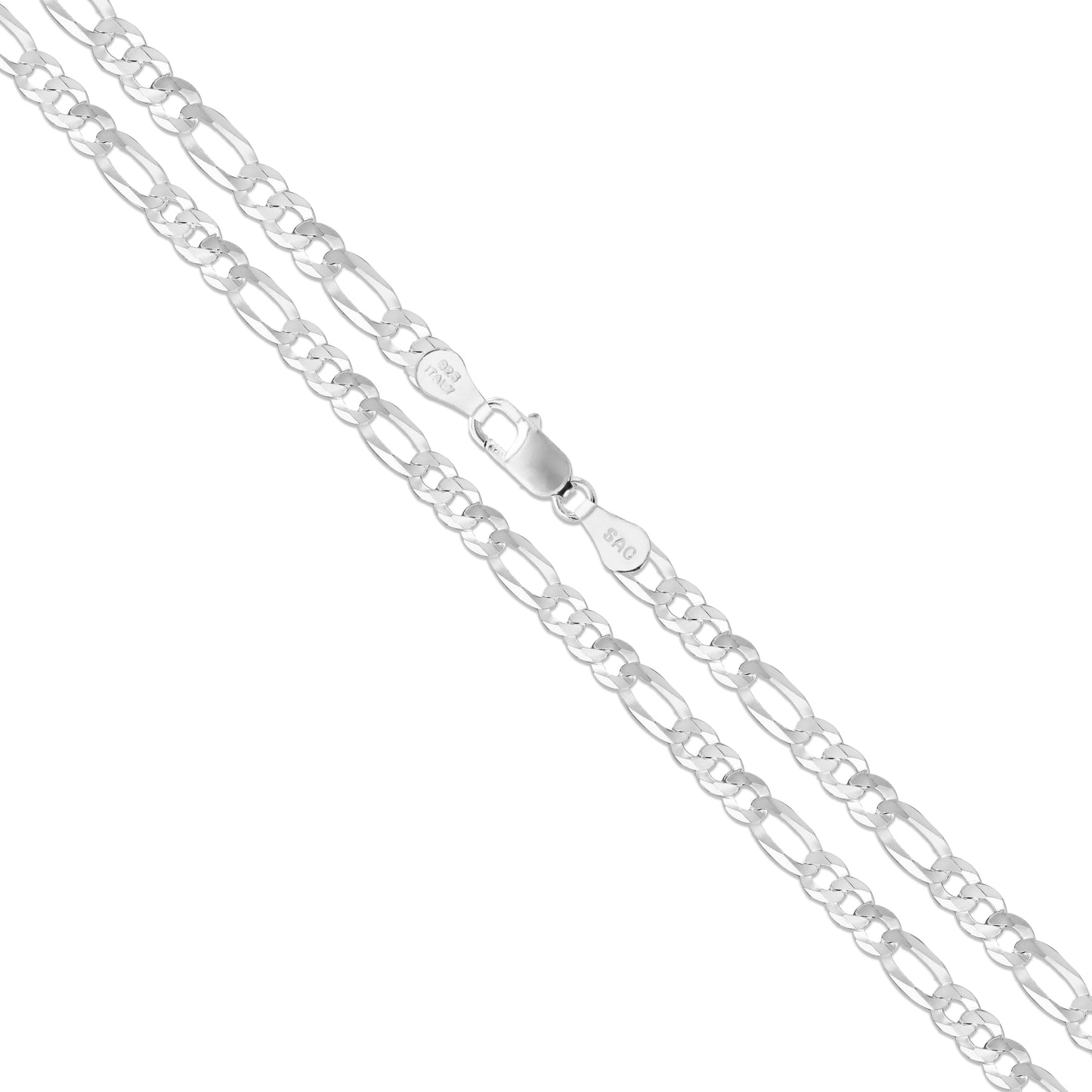 Men's 5.3mm Solid .925 Sterling Silver Flat Figaro Chain Link Italy Necklace