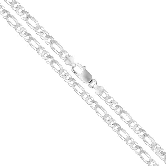 Men's 6mm Solid .925 Sterling Silver Flat Figaro Chain Link Italy Necklace