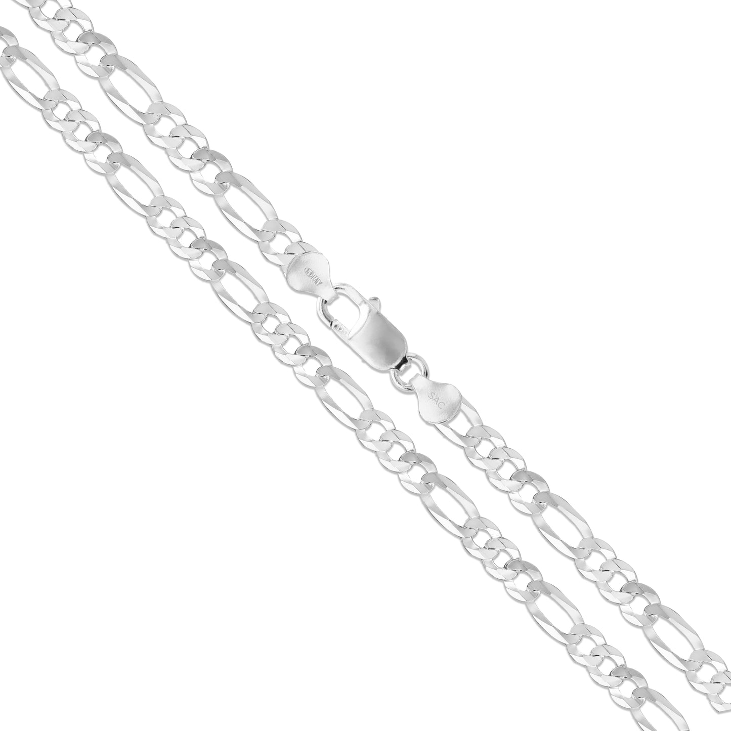 Men's 7mm Solid .925 Sterling Silver Flat Figaro Chain Link Italy Necklace