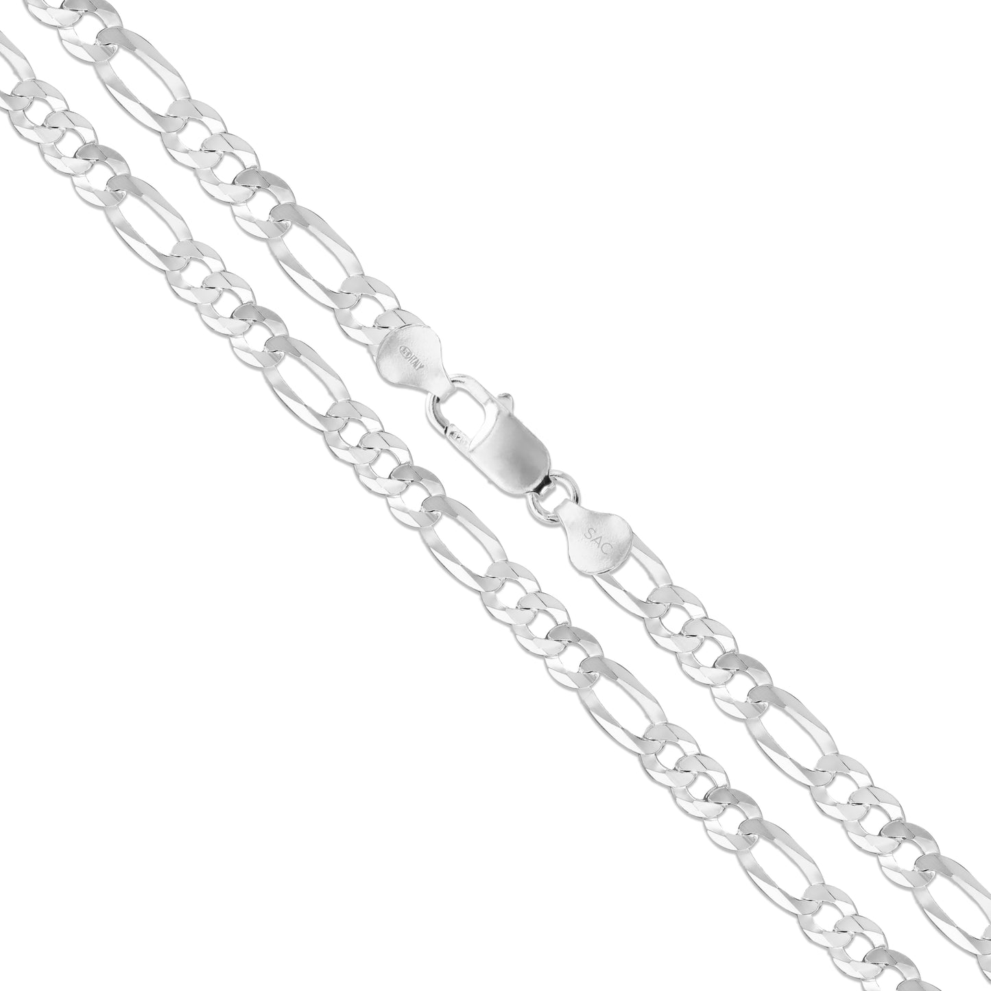 Men's 8mm Solid .925 Sterling Silver Flat Figaro Chain Link Italy Necklace