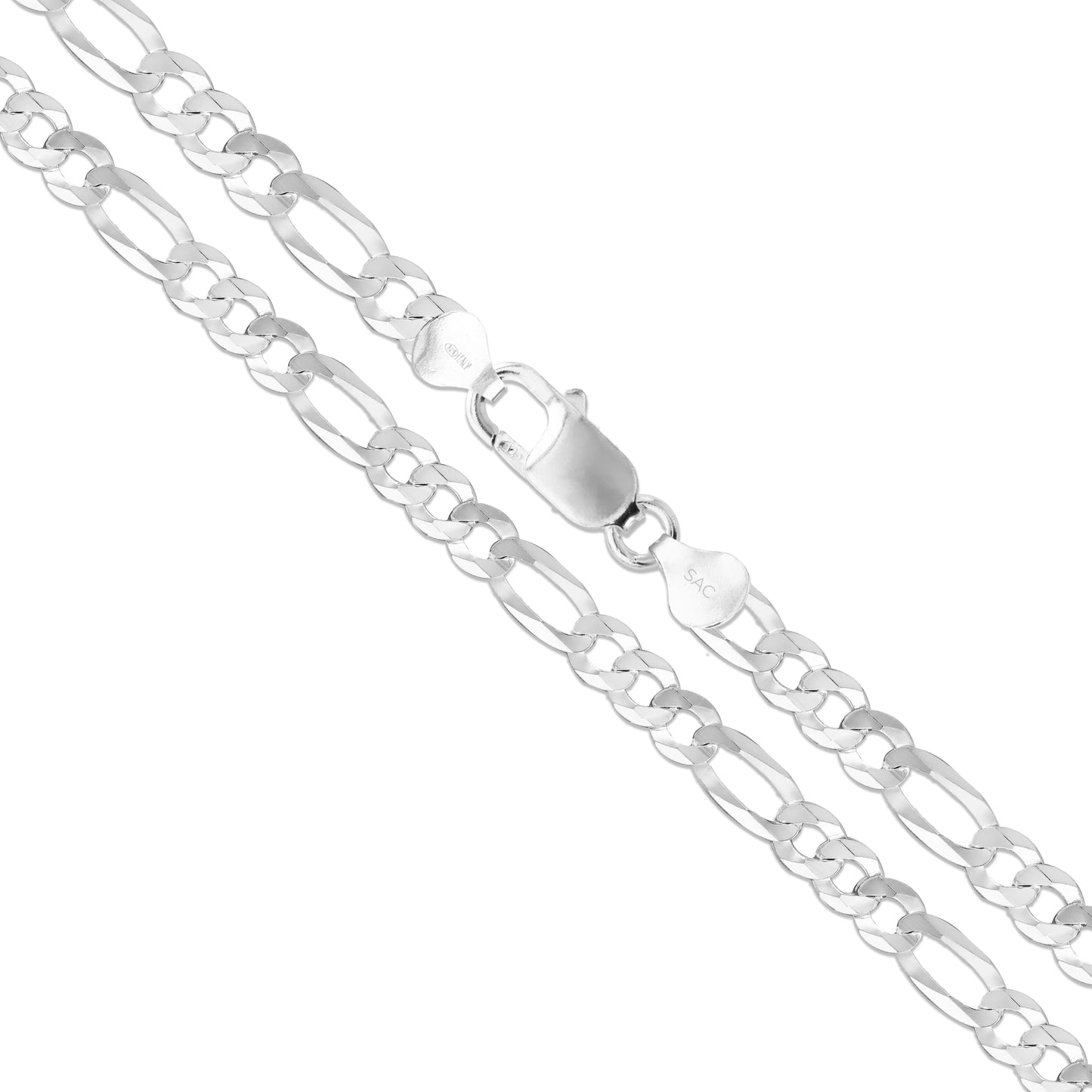 Men's 9.7mm Solid .925 Sterling Silver Flat Figaro Chain Link Italy Necklace