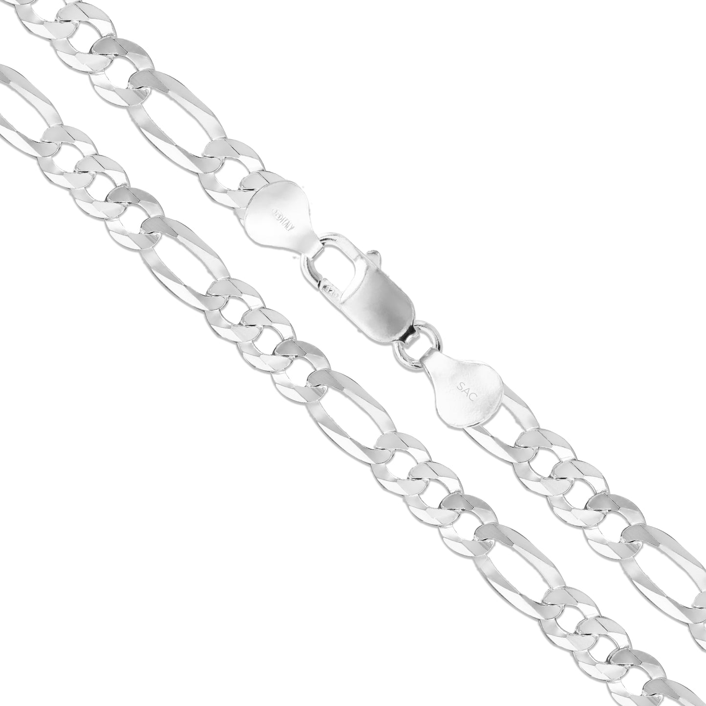 Men's 13mm Solid .925 Sterling Silver Flat Figaro Chain Link Italy Necklace