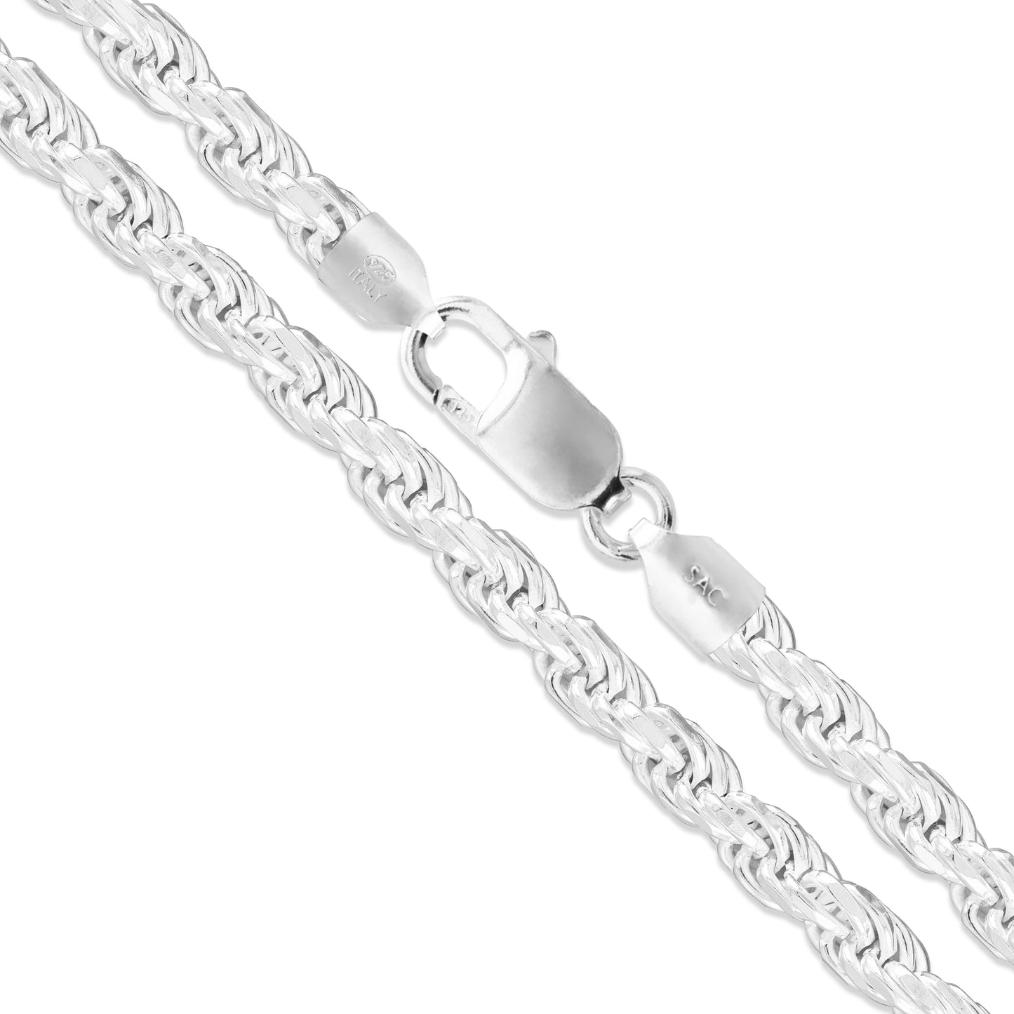 Sterling Silver Heavy Diamond-Cut Rope Chain 6mm Solid 925 Italy New Men's Necklace