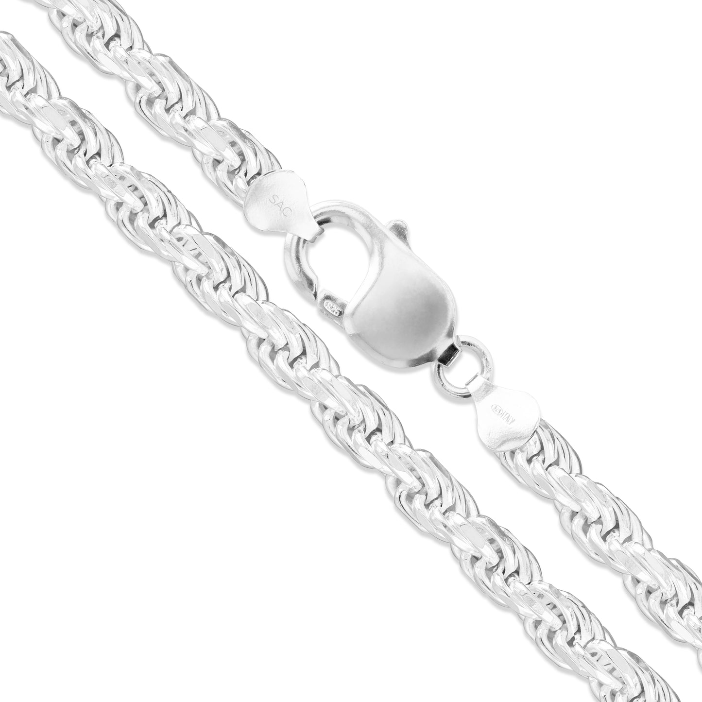 Sterling Silver Heavy Diamond-Cut Rope Chain 7mm Solid 925 Italy New Men's Necklace