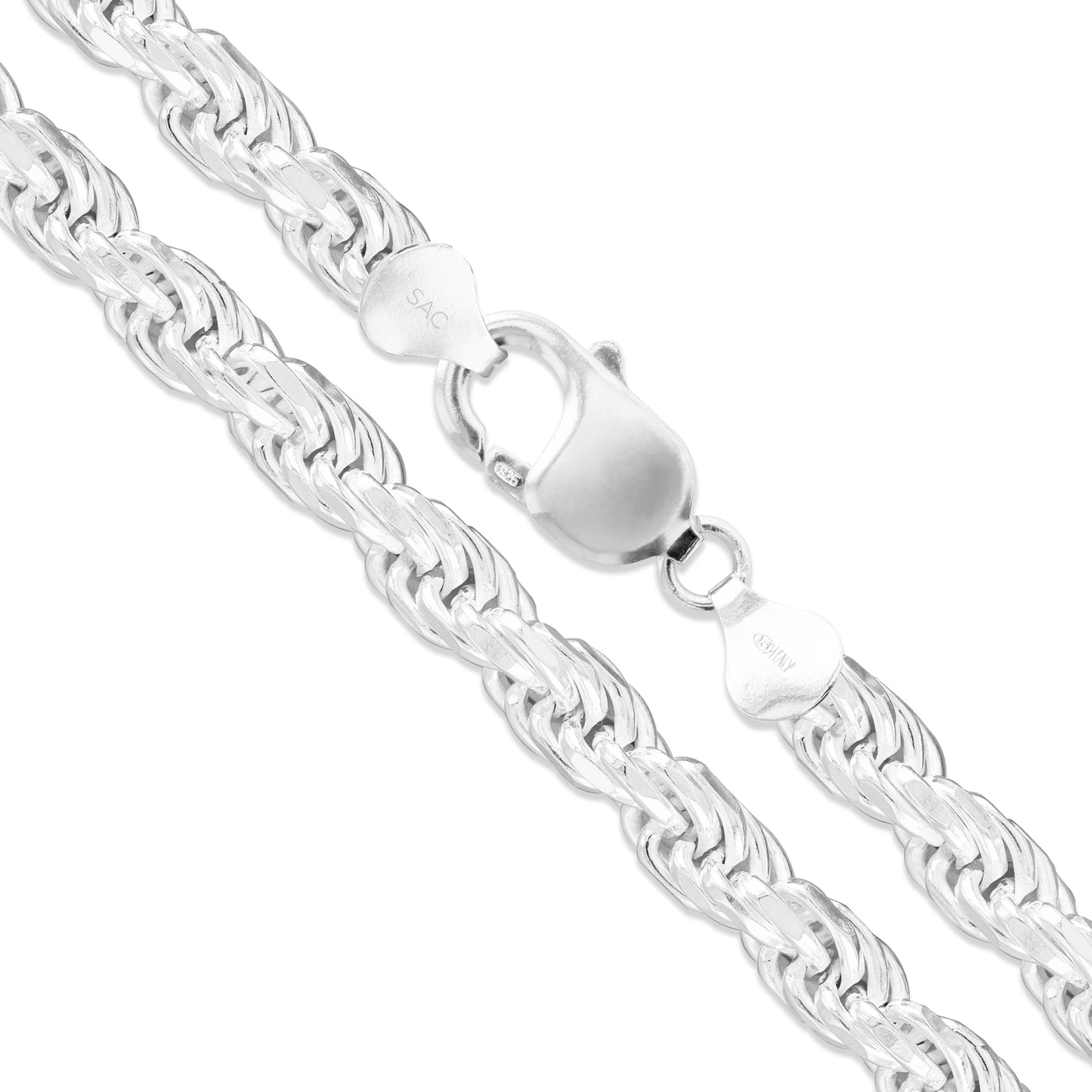 Sterling Silver Heavy Diamond-Cut Rope Chain 8mm Solid 925 Italy New Men's Necklace