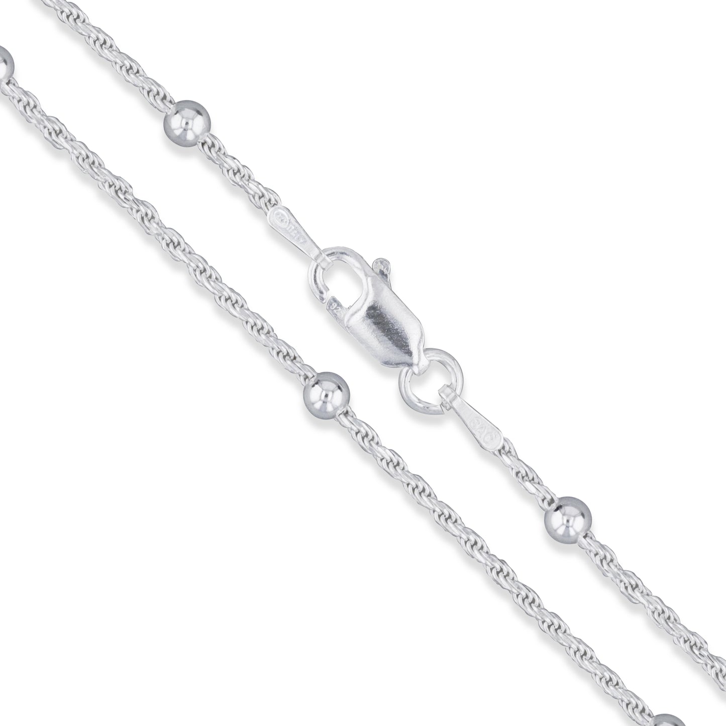 Sterling Silver Diamond-Cut Rope Bead Chain 1.5mm Solid 925 Italy New Necklace