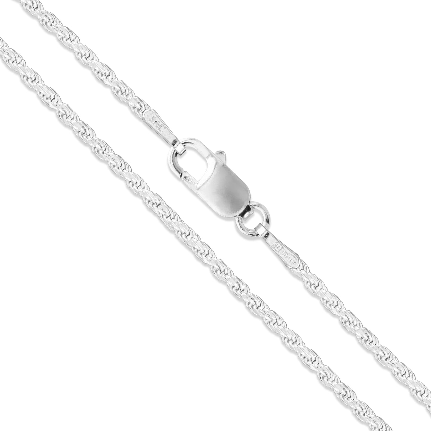 Sterling Silver Diamond-Cut Rope Chain 1.5mm Solid 925 Italy New Necklace