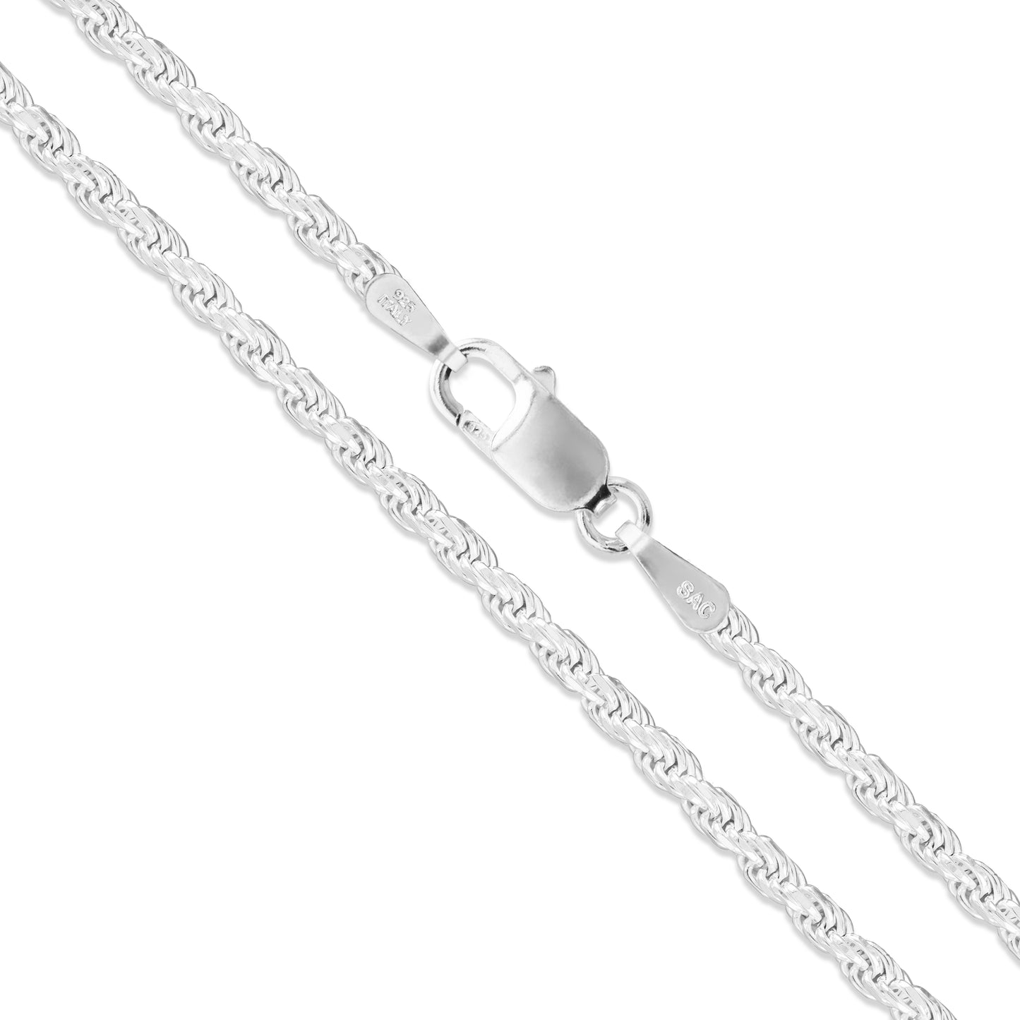 Sterling Silver Diamond-Cut Rope Chain 2mm Solid 925 Italy New Necklace