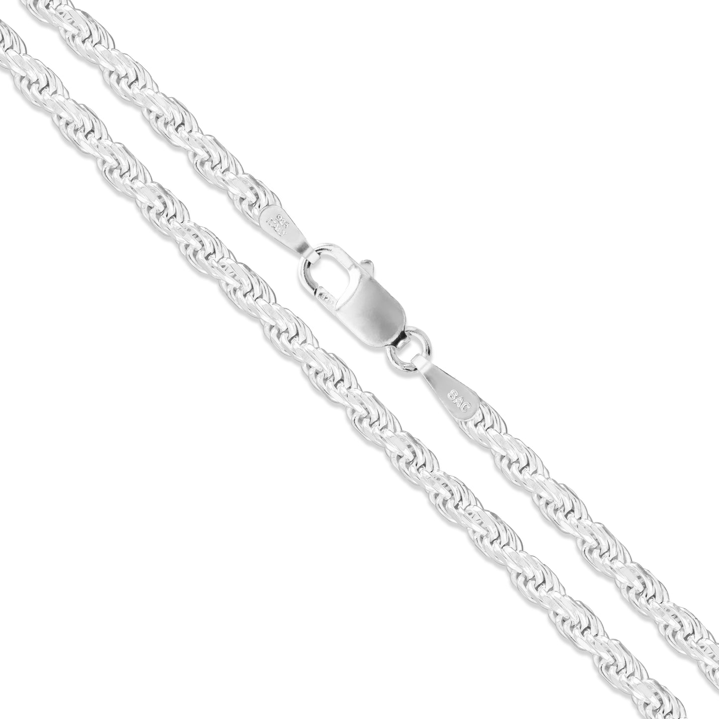 Sterling Silver Diamond-Cut Rope Chain 3mm Solid 925 Italy New Necklace
