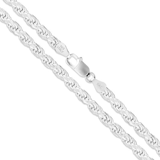 Sterling Silver Diamond-Cut Rope Chain 3.3mm Solid 925 Italy New Necklace