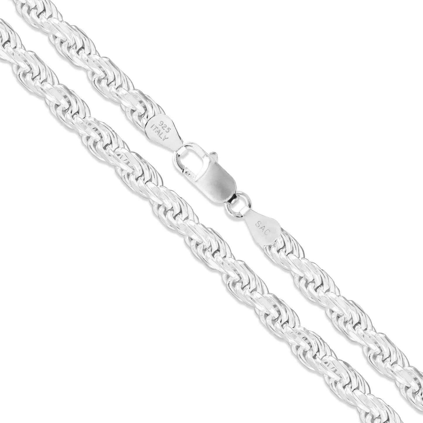 Sterling Silver Diamond-Cut Rope Chain 3.7mm Solid 925 Italy New Necklace