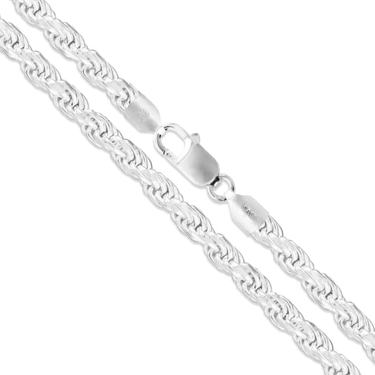 Sterling Silver Diamond-Cut Rope Chain 4.7mm Solid 925 Italy New Necklace