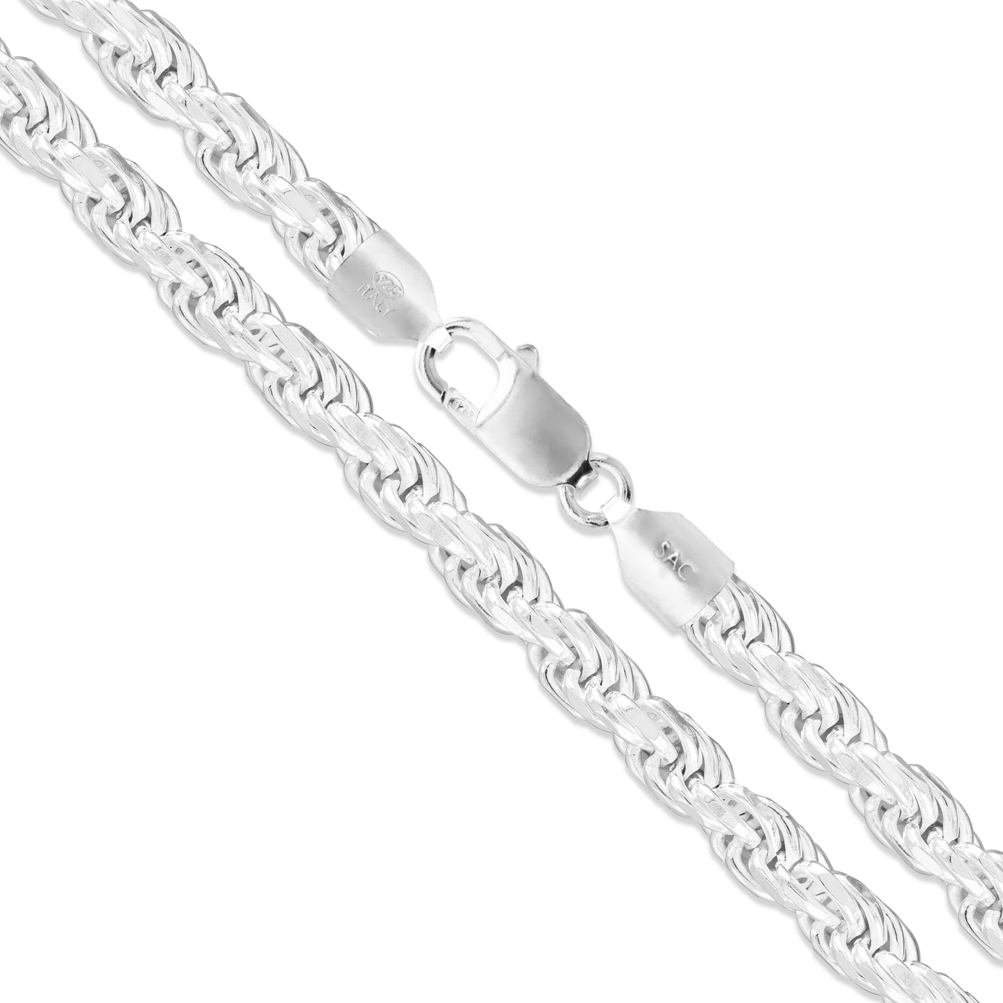 Sterling Silver Diamond-Cut Rope Chain 5.4mm Solid 925 Italy New Necklace