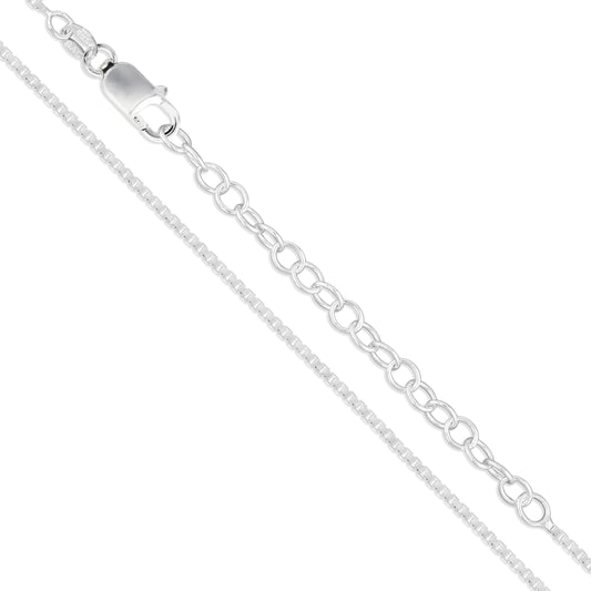Sterling Silver Box Chain 1mm Solid 925 Italy New Necklace with 2" Extension