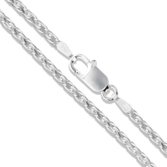 Sterling Silver Diamond-Cut Wheat Chain 2mm Solid 925 Unique Spiga Necklace